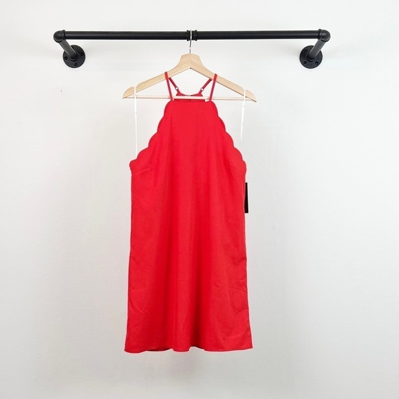NWT Lulus Endlessly Endearing Scalloped Coral Red Mini Dress - Picture 3 of 7